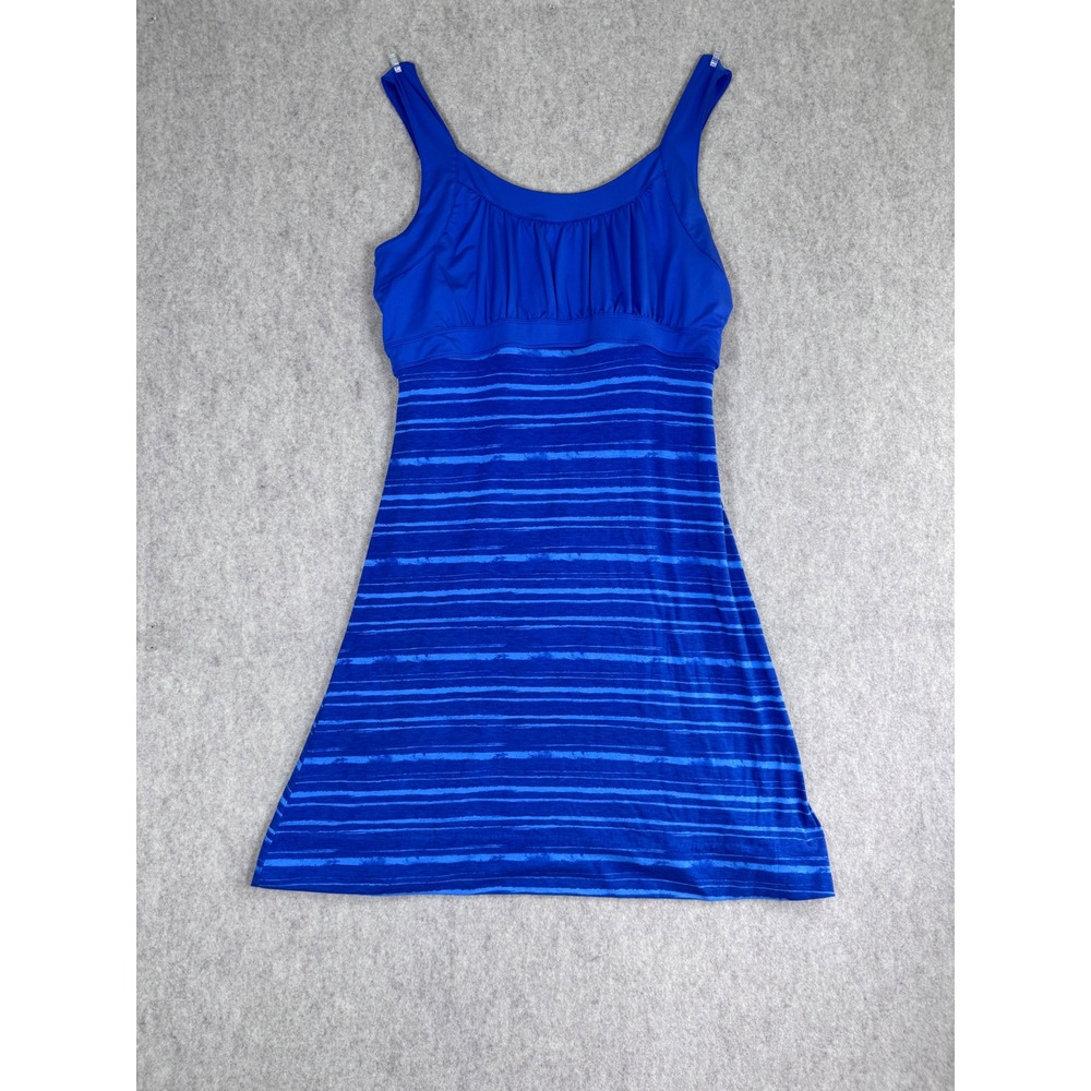 k154. Alpine Design Blue Striped Active Athletic Hiking Dress Built-in Bra L